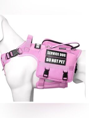 Service Dog Harness Pink XL Tactical Vest 2 Pouches Patches Hiking Training